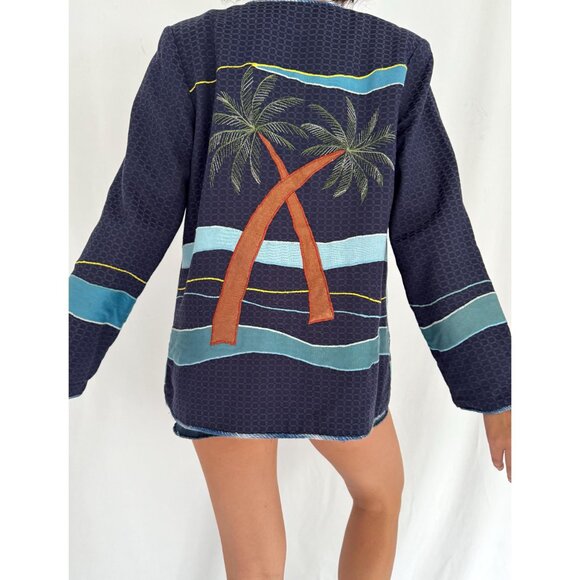 90s vintage blue novelty tropical bird vacation embroidered patchwork jacket - Picture 6 of 10